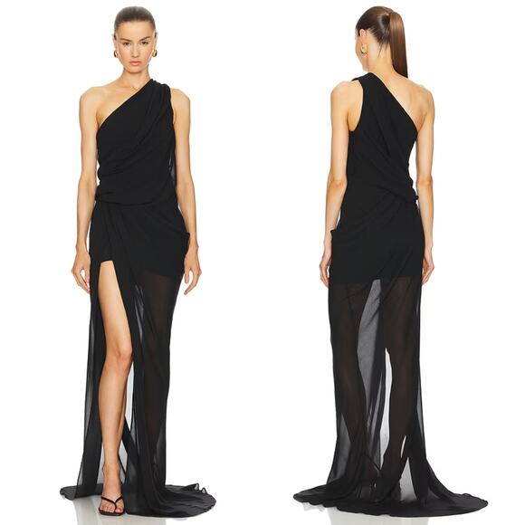 L'Academie by Marianna | NWT Morgane Gown Black Asymmetric One Shoulder Maxi L - Picture 1 of 16